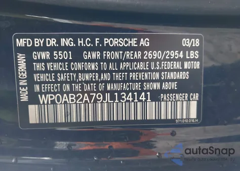 2018 Porsche Panamera 4S из США, поврежденный, VIN WP0AB2A79JL134141